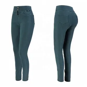 Hot Selling High waist 4 buttons Colorful tight pant elastic waist skinny jean Women pencil pants