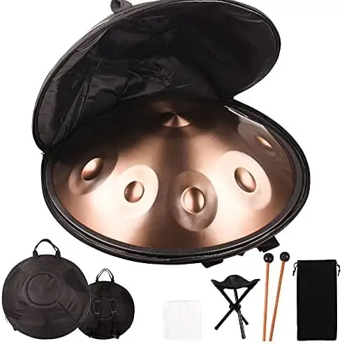 Handpan Drums Sets D Minor 22 inches Steel Hand Drum with Soft Hand Pan Bag, 2 handpan mallet,Handpan Stand