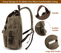 Sac à dos pour ordinateur portable 15 pouces en cuir véritable vintage Sac à dos de voyage en toile à la mode pour hommes et femmes Camping