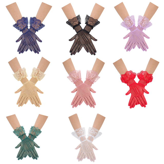Cross-border Elbow Bridal Gloves Fishnet Full-Finger Wedding Dress Lace Sexy Hollow-Out Women's Party Stage Performance Gloves