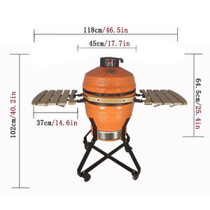 <span class=keywords><strong>Parrilla</strong></span> y Ahumador de Cerámica Estilo Coreano Kimstone de 18 Pulgadas con Acabado de Piedra, Carro Móvil de Acero Inoxidable, Estantes Laterales y Termómetro Externo - Product Image 3