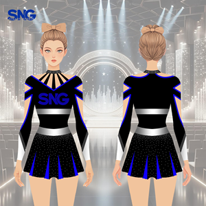 En gros Tenue de danse et de cheerleading pour jeunes, uniformes de côté de terrain rouge et noir, jupe à strass rose et noire, costume de cheerleader Negro - Product Image 2