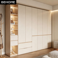 Armoire intégrée moderne sur mesure avec étagère à LED ouverte et tiroirs de rangement pour villa, hôtel, appartement, chambre à coucher