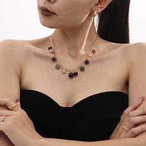 Nouveau collier fait main en acier inoxydable avec perles de pierres naturelles colorées, tendance, collier personnalisé en perles, cadeau - Product Image 5