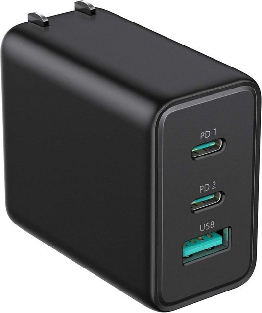 65W USB C Fast Charger Block PD 3.0 GaN Wall Charger 3-Port Foldable for iPhone Galaxy MacBook Travel Adapter 65W PD Charger