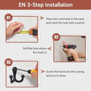 ตะขอแขวนเสื้อโค้ทสีดำติดผนัง,จำนวน10ชิ้น - Product Image 4