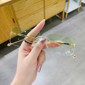 Gafas de Sol Personalizadas con Logotipo, Estilo Vintage, Lentes Transparentes Color Océano, Protección UV400, Patillas Metálicas, Montura Cuadrada sin Aro, para Hombre y Mujer - Product Image 3