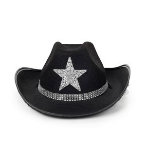 Chapeaux de cowgirl style western avec strass en étoile, personnalisables avec logo, pour Halloween, mariée, ou cowboy, avec corde - Product Image 3