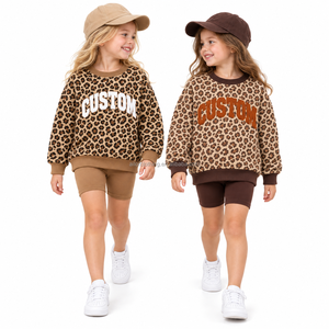 Fabricante de Sudaderas Personalizadas para Niños, Sudadera con Estampado de Leopardo, Hombros Caídos, Manga Larga, Cuello Redondo, para Niñas - Product Image 1