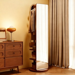 A Luxury Rotating Wooden Movable <strong>Mirror</strong> <strong>Frame</strong> Floor Length Standing <strong>Mirror</strong> with Bedroom Changing Room Storage Space - Product Image 1