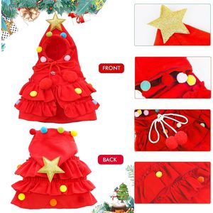 Disfraz de árbol de Navidad para mascotas, capa roja con capucha y sombrero de estrella, ajustable para perros y gatos, traje navideño de algodón - Product Image 5