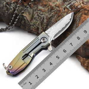 3本ダマスカスブレードネックロングチェーンスモールミニポケットキーホルダー折りたたみ式edcナイフ - Product Image 5