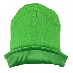 Topi Beanie Tengkorak Unisex Solid Topi Wol Berjajar Sutra Musim Gugur Musim Dingin Lembut Hangat Rajutan Topi Ski Gorro Topi Beanie Berjajar Satin