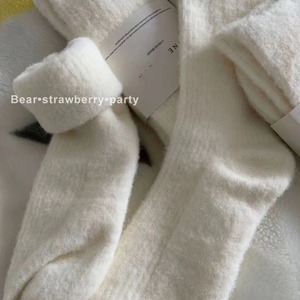 Women Fuzzy <b>Socks</b> Mid Calf Cotton White Black Solid Color Warm Breathable Autumn <b>Winter</b> <b>Socks</b> - Product Image 4