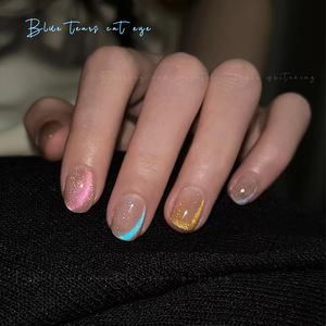 Nouvelles tendances en gros revêtement coloré usure sur Nail Art court forme d'amande acrylique presse sur les ongles <span class=keywords><strong>manucure</strong></span> oeil de chat - Product Image 3