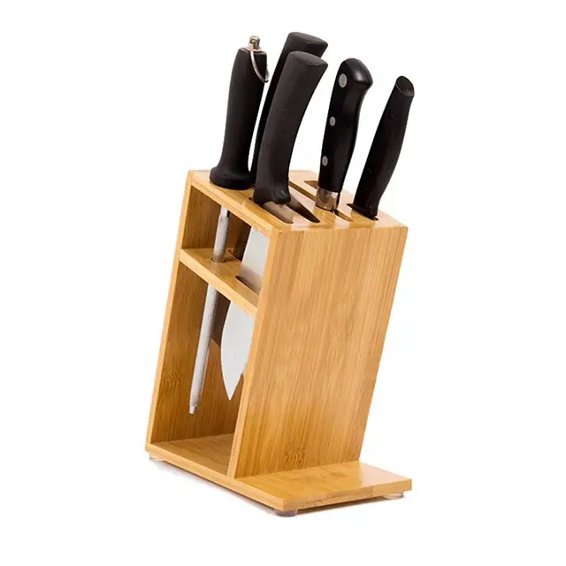 Bamboo Kitchen Counter Top Knife Block  Cutlery Storage Rack  Universal Kitchen Butcher Bamboo Knife Block / Knife Holder