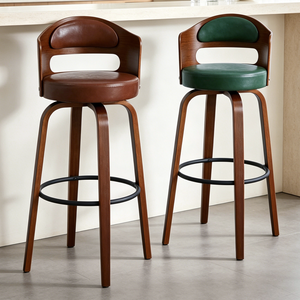Tabourets de <span class=keywords><strong>bar</strong></span> pivotants avec dossier, style nordique, antique, rétro, rustique, moderne, en cuir et <span class=keywords><strong>bois</strong></span>, de luxe, pour comptoir de maison - Product Image 1