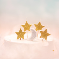 Kreative Gold-Glitzer-Stern Silber-Glitzer-Mond Umweltfreundliche Rauchfreie Kerzen 4-teiliges Set für Geburtstag Weihnachten Zuhause