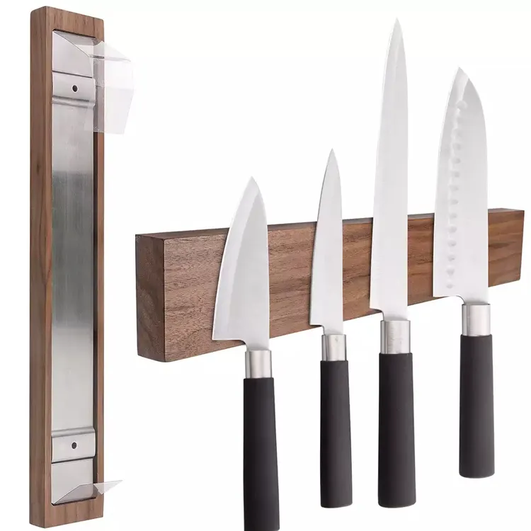 2022 Amazon Настенный деревянный магнитный держатель для ножей Деревянный бамбуковый магнитный держатель для ножей Полоса для кухни