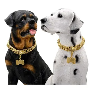 Ensemble <span class=keywords><strong>collier</strong></span> et laisse pour chien en or personnalisé <span class=keywords><strong>de</strong></span> luxe chaîne en acier inoxydable pour la formation et les soins des animaux domestiques - Product Image 1