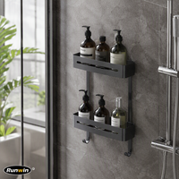 Étagère d'angle de douche grise à 2 niveaux en profilé d'aluminium, fabrication OEM, support de rangement pour salle de bain, organisateur de shampoing, accessoires élégants pour hôtel