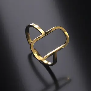 Myshape简约镂空几何女性戒指不锈钢简约可调开指环2022时尚派对饰品
