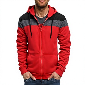 Men's Red Color Block Hooded Fleece Puffer Jacket Pullover Casual Outerwear with Pockets Anti-shrink Polyester/Cotton Winter - Product Image 1