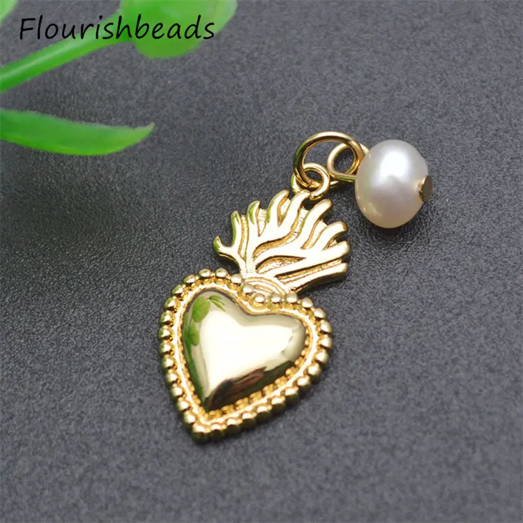 New Design Nickel Free Anti Rust Gold Plated Natural Pearl Beads Pineapple Heart Charms Pendants for DIY Woman Jewelry