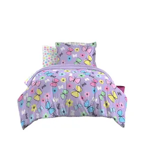 Cartoon butterfly and flower Easy-Wash Super Soft Microfiber Comforter Bedding Set