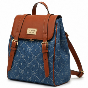 กระเ<span class=keywords><strong>ป</strong></span>๋าเป้สะพายหลังกันขโมย Avant Garde Denim พร้อมแผงโซลาร์เซลล์สำหรับฟังเพลง ลายโลโก้รู<span class=keywords><strong>ป</strong></span>ตาโลหะสไตล์ศิล<span class=keywords><strong>ป</strong></span>ะ สำหรับผู้หญิง ความจุขนาดใหญ่ สไตล์โบฮีเมียน - Product Image 1