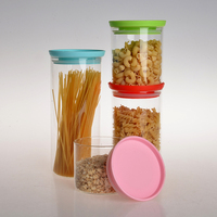 Ventes en gros de bocaux en verre borosilicate de haute qualité, hermétiques, vides, pour la cuisine, récipients, contenants, bocaux de stockage alimentaire en verre avec couvercle en plastique