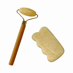 ชุดเครื่องนวดหินหยกกัวซาหินเย็นธรรมชาติผิวด้านสีเหลือง - Product Image 4