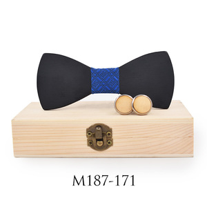 Ensemble de nœuds <span class=keywords><strong>papillon</strong></span> et boutons de manchette <span class=keywords><strong>en</strong></span> <span class=keywords><strong>bois</strong></span> pour homme, noir et simple, peut être utilisé pour les mariages et les fêtes - Product Image 4