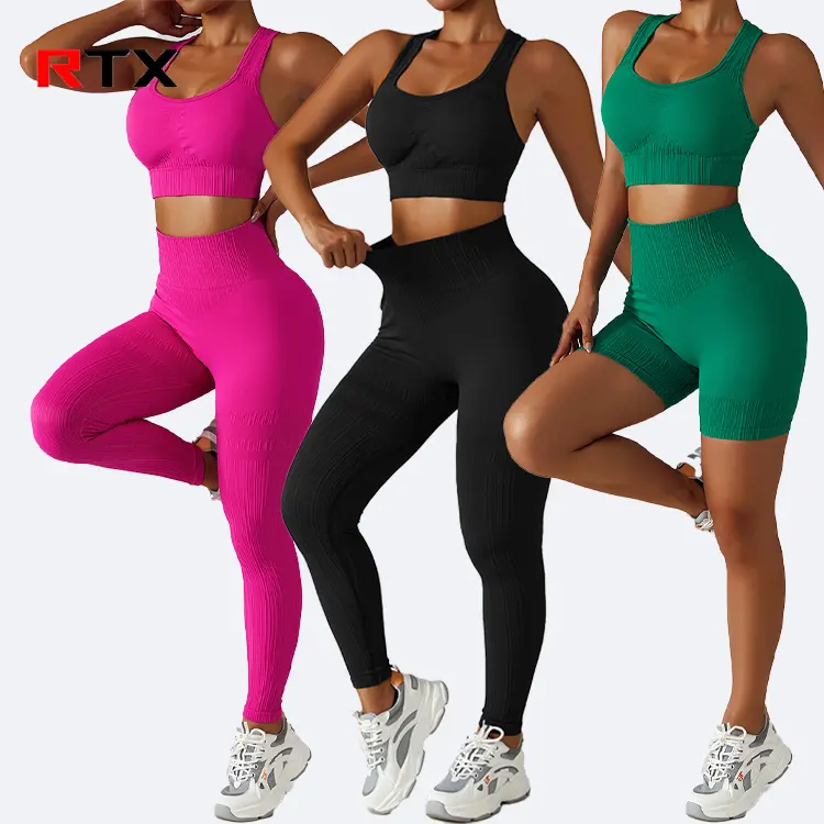 Frauen 3 Stück Gym Fitness Sets Trainings kleidung Nahtlose Yoga Active Wear Sets Sport BH Legging Yoga Set