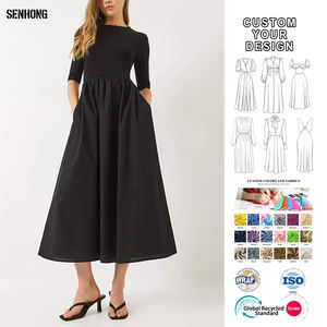 Robe longue noire à manches longues de style Hepburn, robe longue élégante de style vintage, robe amincissante pour <span class=keywords><strong>femmes</strong></span>, mode SENHONG - Product Image 1