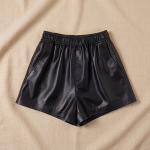 Shorts pour femmes à taille haute, en PU enduit, respirants, écologiques, imperméables, à séchage rapide, avec poches élastiques à la taille, coupe ajustée décontractée, à carreaux - Product Image 3