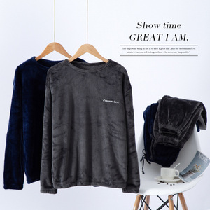 <span class=keywords><strong>Pigiama</strong></span> da <span class=keywords><strong>uomo</strong></span> in pile corallo autunno/inverno, set completo in flanella spessa, tinta unita, con pullover e pantaloni, abbigliamento da casa caldo e foderato in pile - Product Image 2