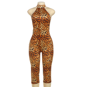 FS17061D Women <strong>Leopard</strong> Print Backless Jumpsuit Sleeveless Slim Rompers - Product Image 6