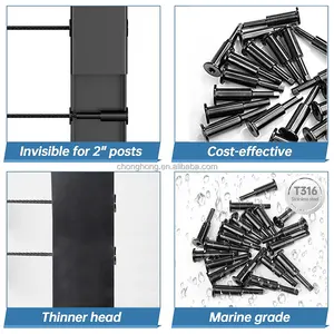 블랙 보이지 않는 케이블 난간 키트 1/8 "와이어 로프 T316 스테인레스 스틸 숨겨진 손 스웨이지 텐셔너 2x2 금속 데크 포스트