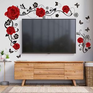 Autocollants muraux romantiques avec des roses et des papillons, pour la décoration du salon et des chambres, autocollants muraux autocollants - Product Image 2