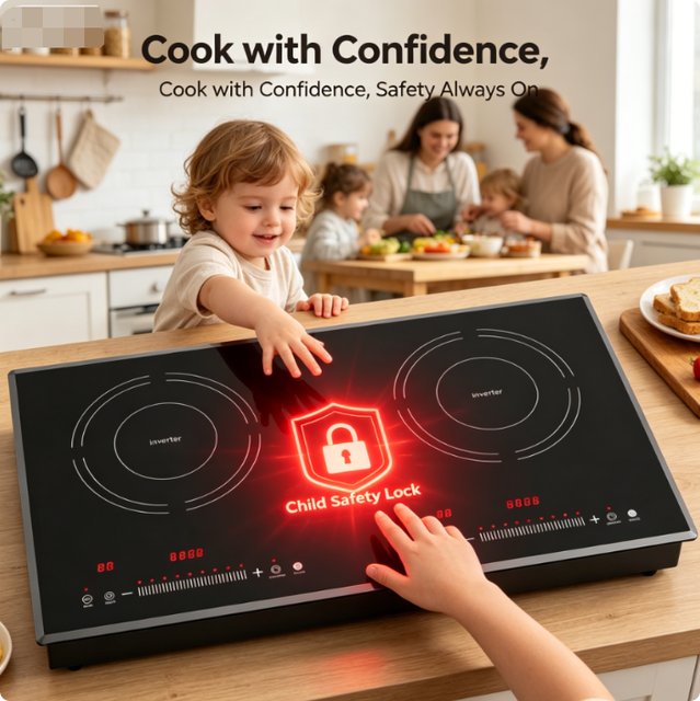 4000W Dual Zone Induction Cooktop 220V Touch Control Built-in Tabletop Stove Independent Timer Child Lock Ceramic Glass Cooker