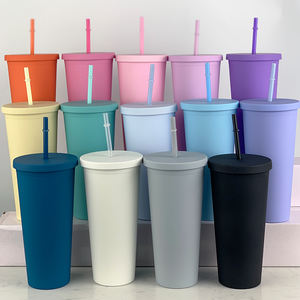 24oz doble pared de plástico mate a granel flaco vasos de acrílico de color pastel con tapas y pajitas - Product Image 2