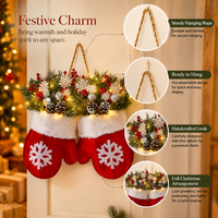 Guirlande de Noël en forme de gant avec LED, pommes de pin, baies et flocons de neige, pour porte ou mur d'entrée, fournisseur OEM