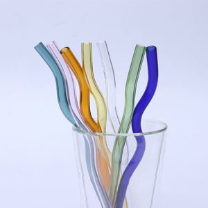 Pailles ondulées réutilisables en verre, résistantes à la chaleur, colorées, design tendance, personnalisables, vente en gros, OEM - Product Image 2