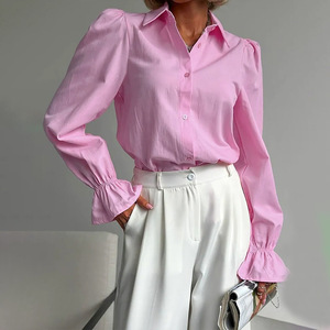 Camicia con bottoni e collo a revers, stile francese, a campana plissettata, per il commuting transfrontaliero, collezione Primavera/Estate 2026, nuovo arrivo, stile europeo-americano - Product Image 1