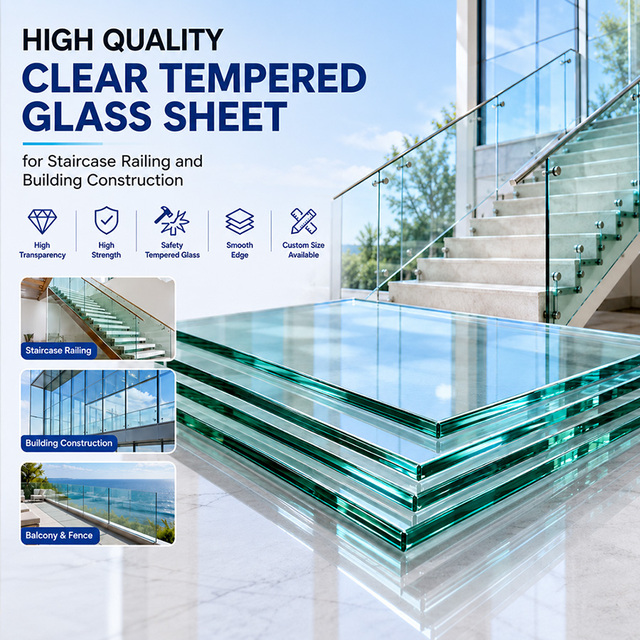 High Quality Clear Tempered Glass Sheet for Staircase Railing and Building Construction