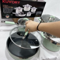Ensemble de casseroles classiques pour la cuisine, 10 pièces, en acier inoxydable vert, comprenant une casserole, un wok et un ensemble de poêles, base composite à cinq couches