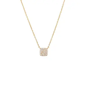 Milskye exclusive 925silver 14k yellow gold pave cz stone square cushion necklace