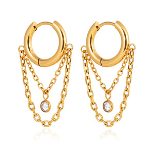 Pendientes de Aro con Cadena Dorada y Circonita, Pendientes Finos Colgantes para Uso Diario - Product Image 5