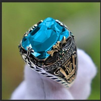Bagues Chevalières Turques Vintage Bicolores en Zircon Taillé ZhuQian – Bijoux Rétro Punk pour Hommes en Alliage Plaqué Argent Couleurs Personnalisables – Vente en Gros